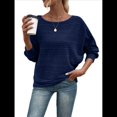 thumbnail image 3 of Blusas de Larga Suaves para Mujer, Cuello Redondo, Estilo Jersey, Informales, de Punto, con de Murciélago, Grandes, 2025 Azul Marino L, 3 of 9