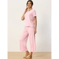 thumbnail image 2 of DARING DIVA Women's Ribbed Knit Round Neck Short Sleeve Pajamas Set 2XL Light Pink, 2 of 6