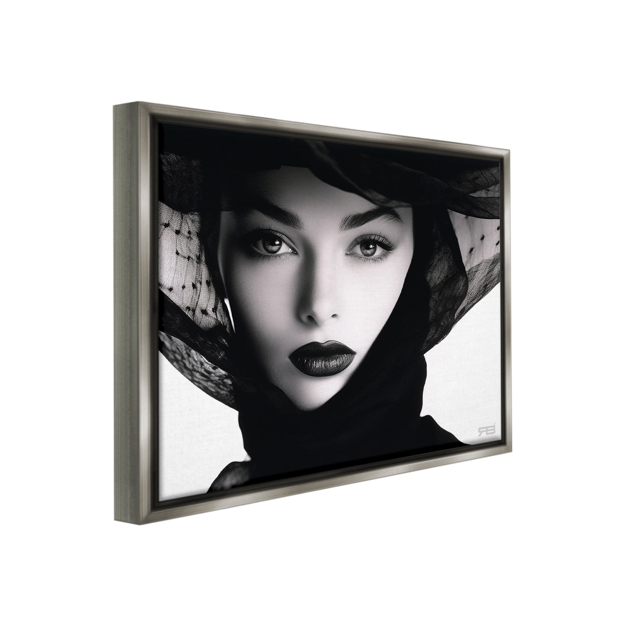 Stupell Industries Woman with Black Veil Beauty & Fashion Painting Gray Floater Framed Canvas Art Print Wall Art, 31 x 25