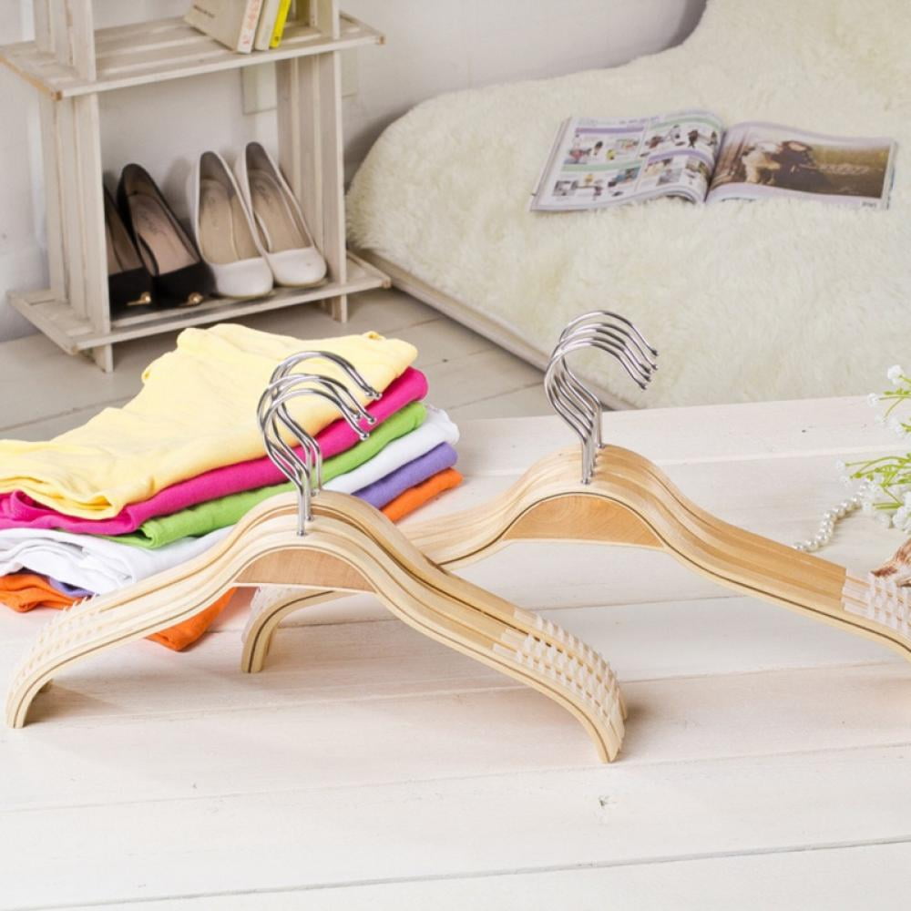 Solid Wood Hangers 5 Pack, Smooth Natural Finish Wooden Dress Hangers, Clothes Hangers Non-slip Seamless Hanger for Jacket, Pant, Shirt