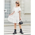 thumbnail image 4 of Arshiner Girls Summer Dresses Chic Waist Hollow Square Neck Shirred Ruffle Hem A-Line Dress, 4 of 8