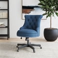 thumbnail image 2 of Linon Sinclair Upholstered Office Chair Black Wood Base with Wheels in Blue, 2 of 10