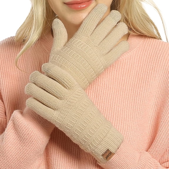 Womens Winter Touchscreen Gloves Cable Knit Warm Lined 3 Fingers Dual-layer Touch Screen Texting Thermal Glove