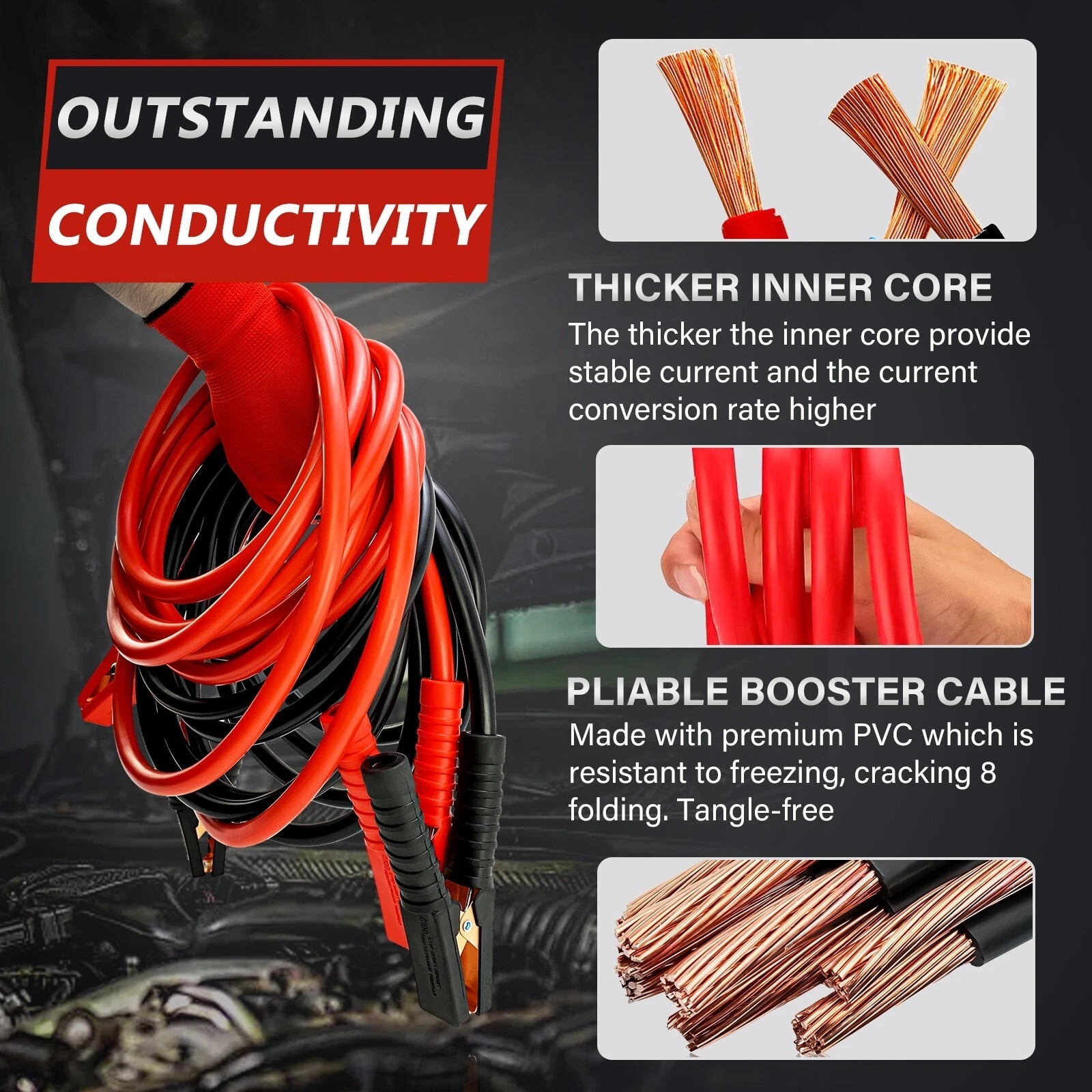 iMeshbean 2 Gauge 20FT Jumper Cables, 3000AMP Battery Jumper Cables, Heavy Duty Booster Cable for Car Van Truck