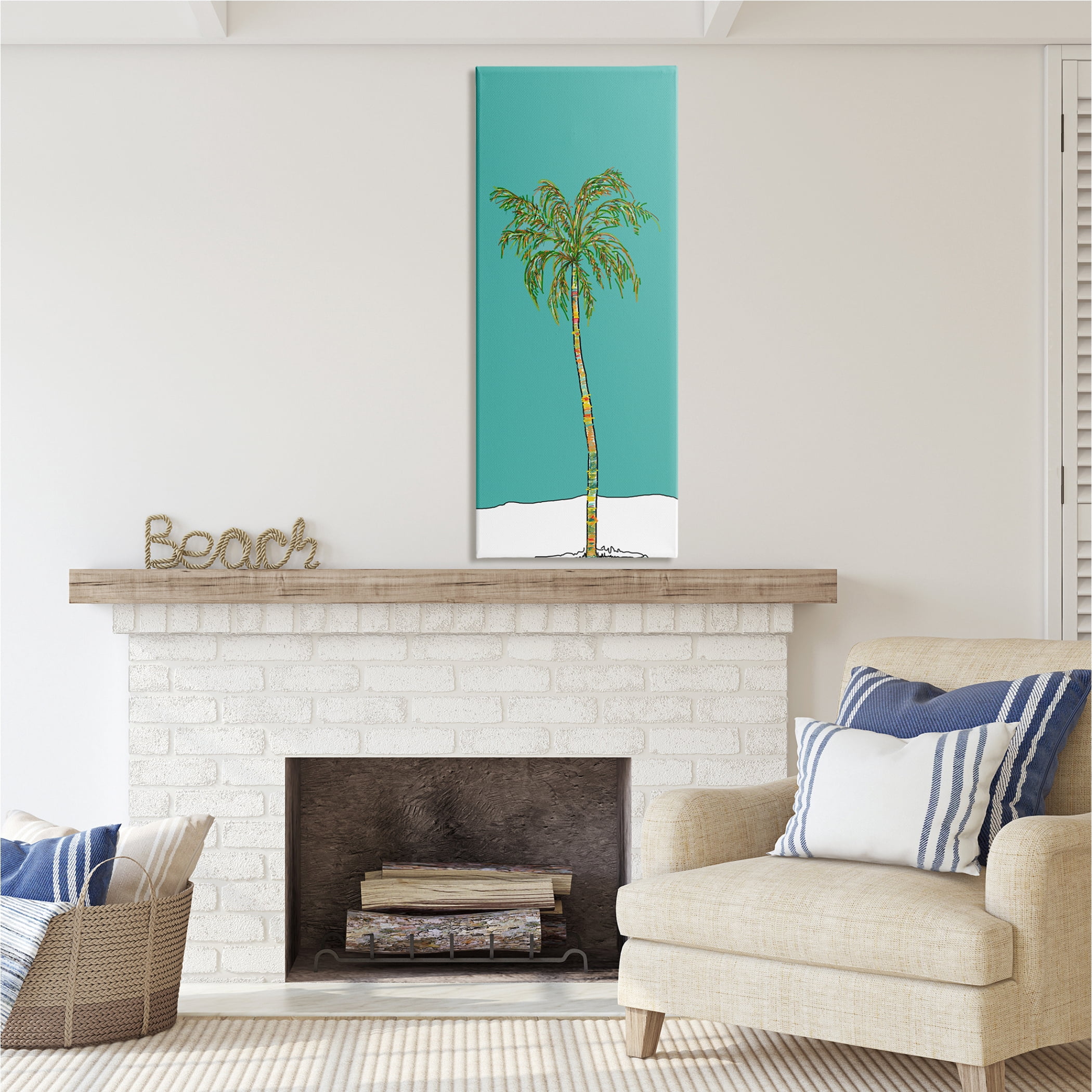 Stupell Industries Modern Turquoise Palm Tree Botanical & Floral Painting Gallery Wrapped Canvas Print Wall Art, 20 x 48