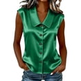thumbnail image 2 of Yrmaups Loose Fit Sleeveless Button Down Blouse for Women, Plus Size Casual Satin Top, Soft Flowy Tunic for Travel Office Home Daily Wear, Green XL, 2 of 7