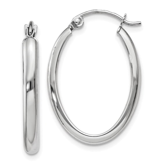 Auriga Fine Jewelry 10K White Gold Polished Oval Tube Hoop Earrings for Women (L-13 mm, W-2.75 mm)