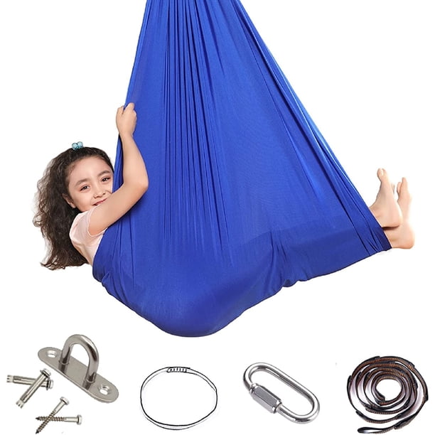 Hamaca Columpio para Niños, Columpio Interior Hamaca Elástica para Abrazos Columpio Sensorial Ideal para Asperger, Integración Sensorial y Terapia de Autismo (Azul Claro, 150 x 280 cm)