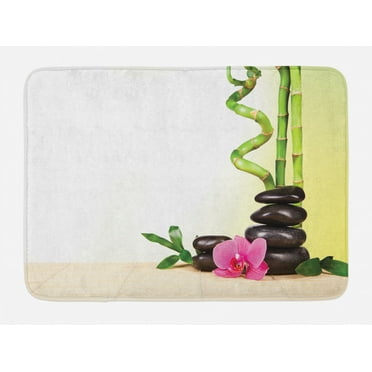 Spa Bath Mat, Calm Life Theme with Relax Symbol Bamboo Sprouts and Rocks Asian Meditative Zen Concept, Non-Slip Plush Mat Bathroom Kitchen Laundry Room Decor, 29.5 X 17.5 Inches, Multicolor, Ambesonne