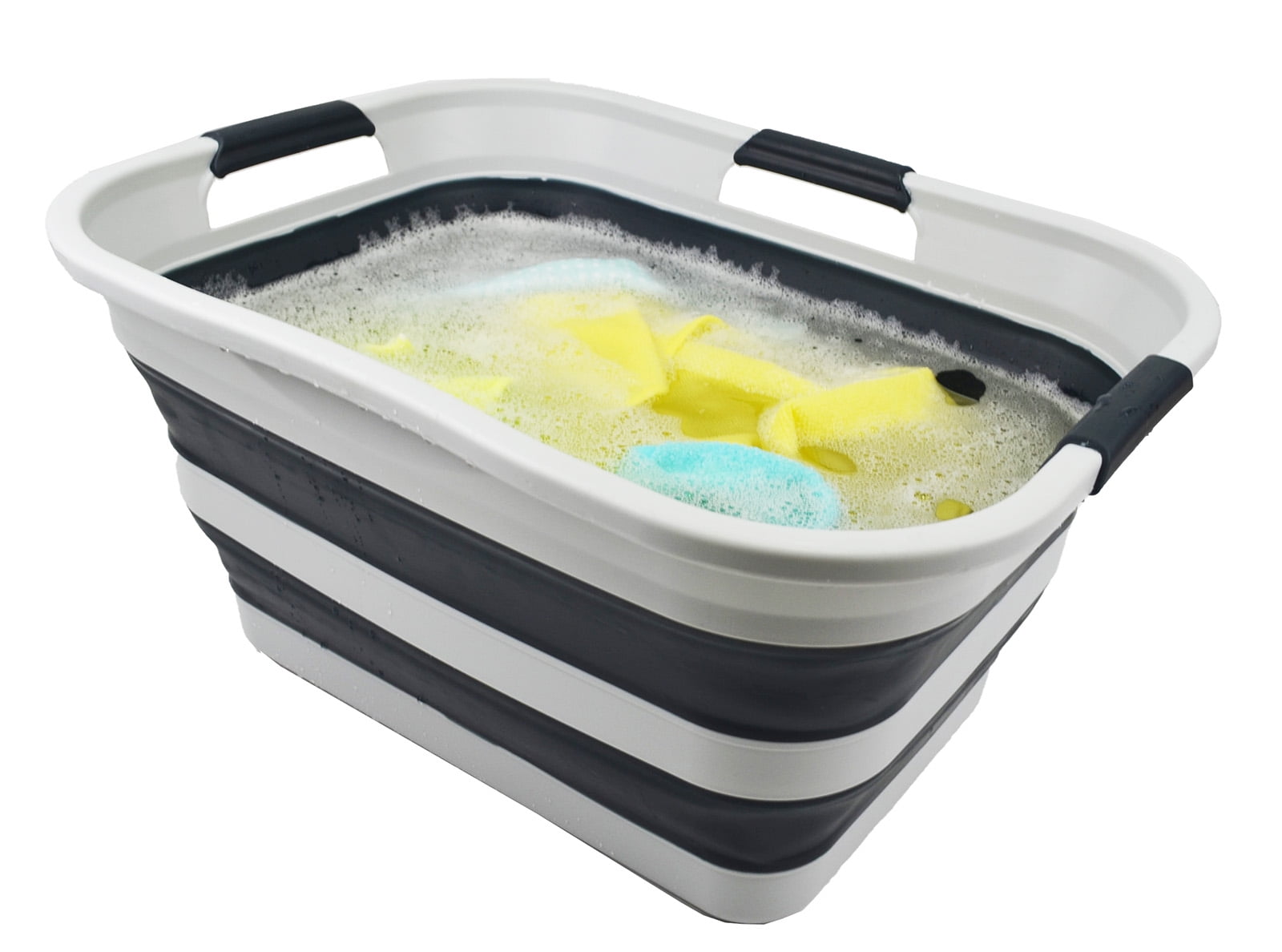 SAMMART 30L(8 gallon) Collapsible Plastic Laundry Basket-Foldable Pop Up Storage Container/Organizer-Portable Washing Tub-Water capacity: 24L(6.3 gallon)
