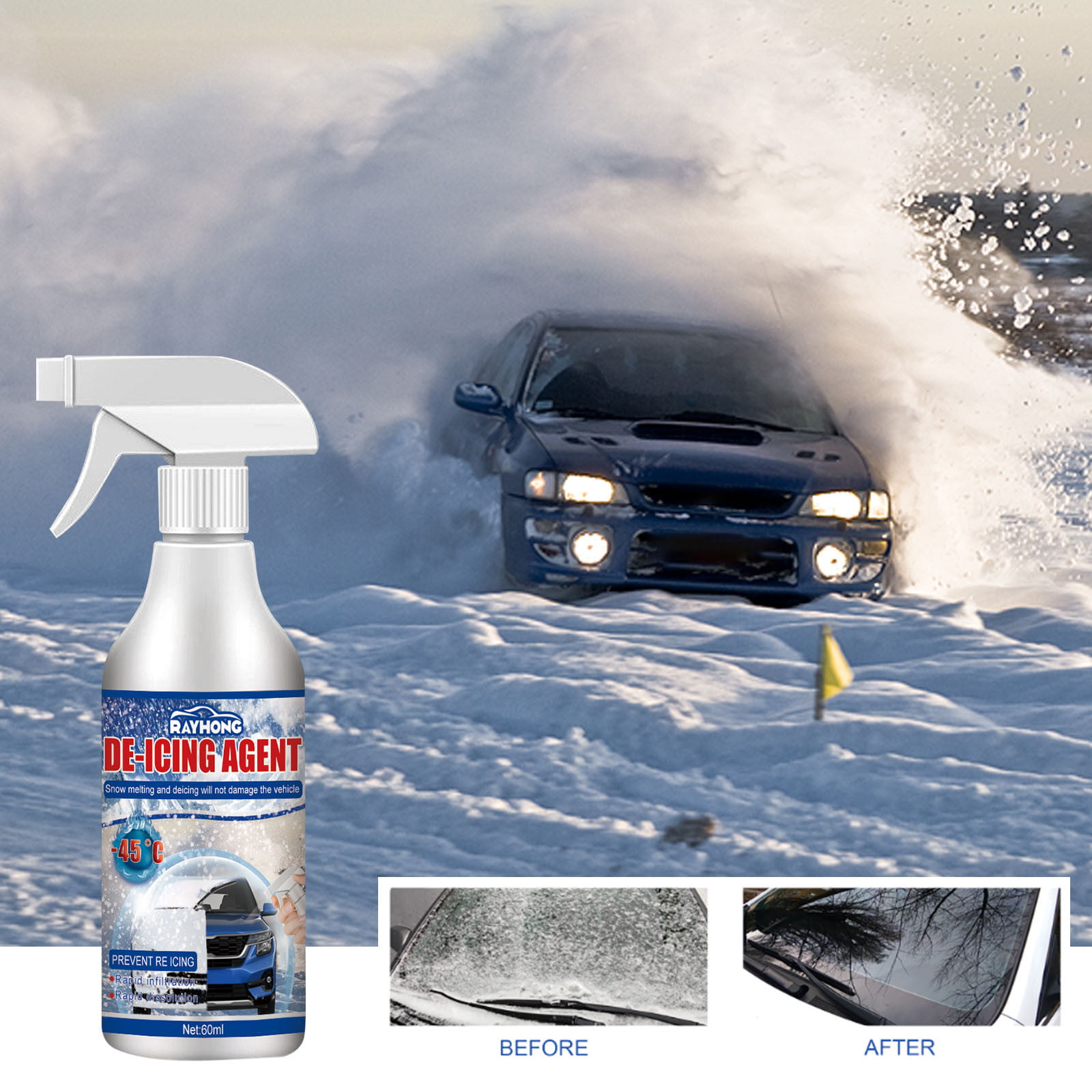 60ml Windshield Defrosting De-icer Spray Freezer Frost Remover Instantly  Snow Frost Melting for Windows Mirrors Key Locks Latches, Snow Melting  Agent