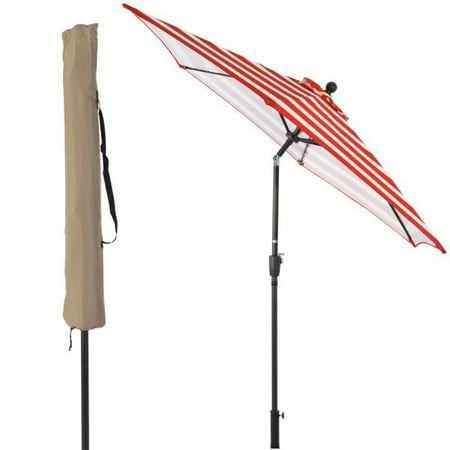 Bigroof 9ft Patio Umbrella Aluminum Pole 6 Ribs Outdoor Umbrella with Push Button Tilt and Crank Red Stripe