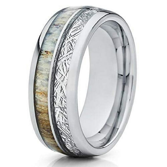 silly kings Deer Antler Ring - Meteorite Ring - Deer Antler Wedding Band - 8mm (7.5)