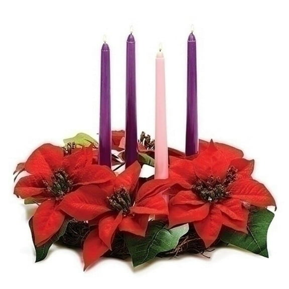 Roman 133831 Wreath Poinsettia Candle Holder, 14 inch, Multicolor