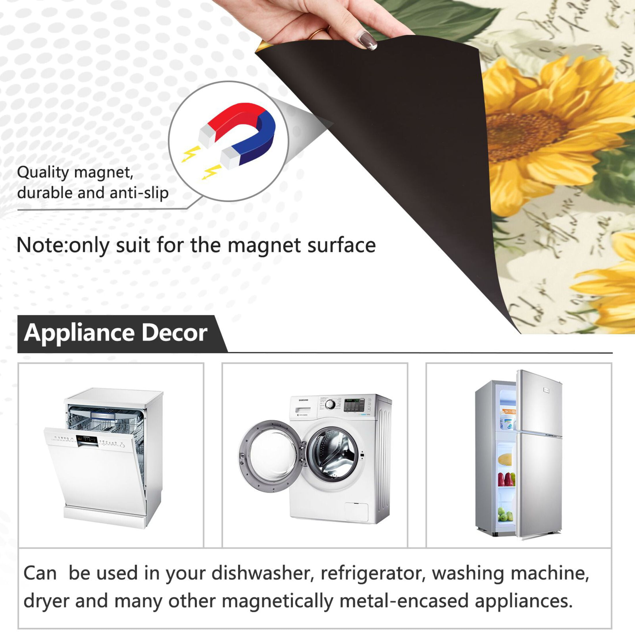 Dishwasher Magnetic Refrigerator Magnet Cover Sticker Home Decorative 23"x26" Vintage Paper with Sunflowers