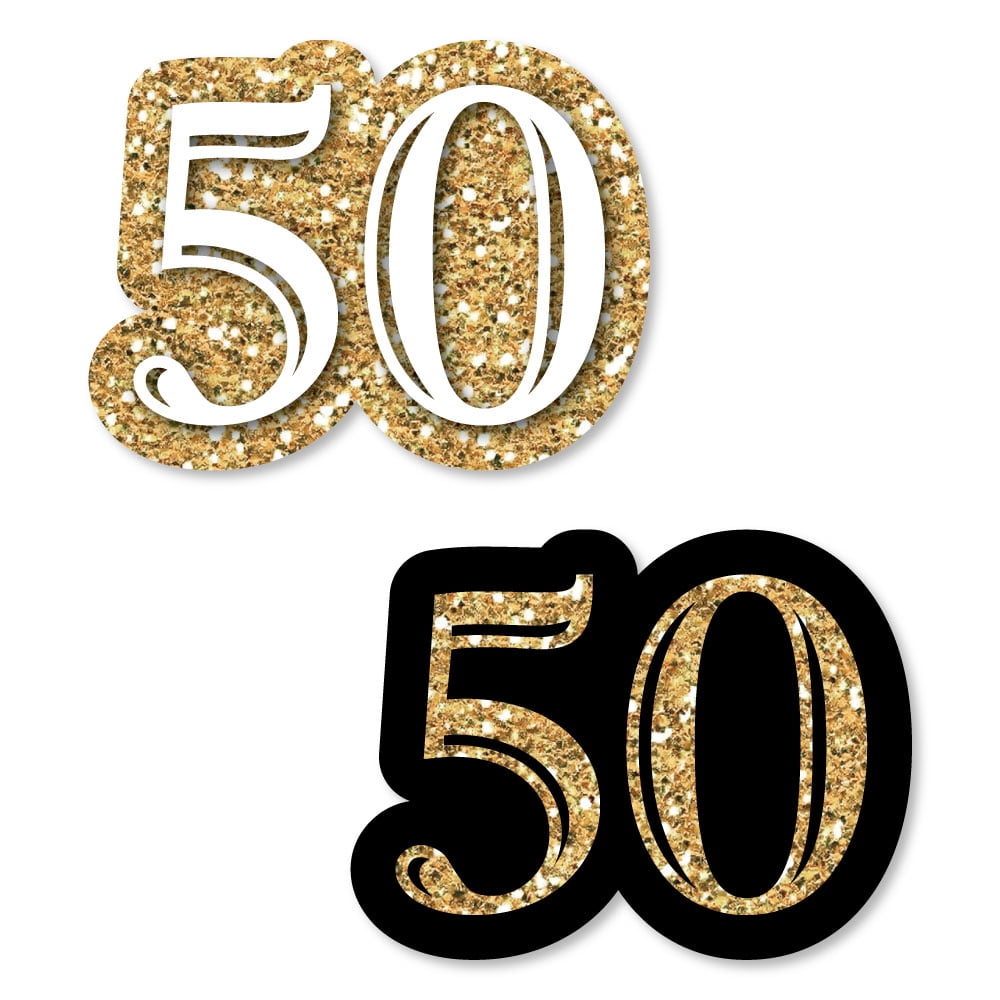 Adult 50th Birthday - Gold - DIY Shaped Birthday Party Cut-Outs - 24 Count