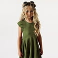 thumbnail image 4 of Girls' Dresses 9-10 Years Kids Little Vintage Solid Sleeveless Swing Retro Rockabilly Party Irregular A Line Army Green Sun Dress, 4 of 7
