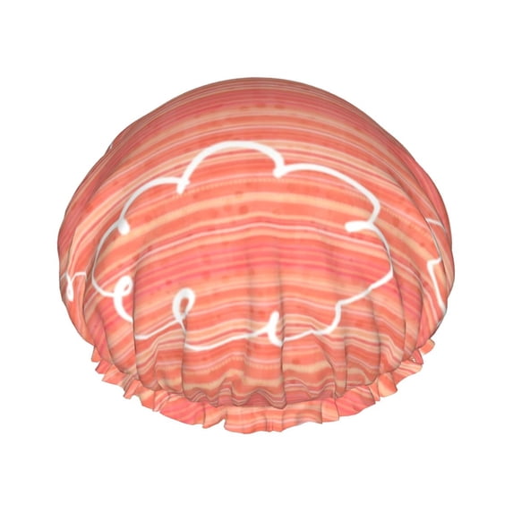 YFYANG Women's Double Waterproof Shower Cap, Pink Line Cloud Graffiti Reusable Hair Cap for All Hair Styles and Head Sizes