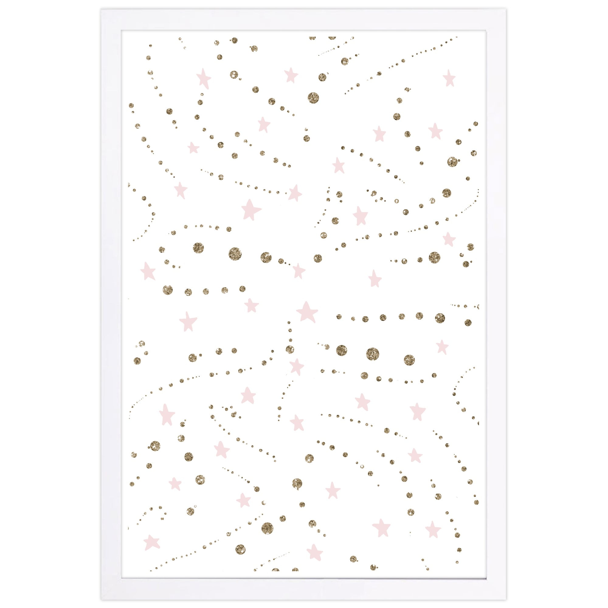 Wynwood Studio 'Stars and Glitter' Abstract Framed Wall Art Print White, Gold