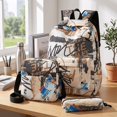 thumbnail image 5 of Back to School Nylon Backpack with Lunch Bag Pen Case, 3 Piece Set for Daily Commute Sundries Organization Campus Travel Beige, 5 of 6