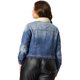 thumbnail image 5 of Women's Plus Size Denim Jacket Faux Fur Collar Distressed Washed Crop Jean Jackets Blue 3X, 5 of 7