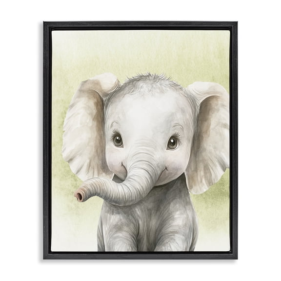 Stupell Industries Farmhouse Jungle Friends Baby Elephant Black Floating Frame Canvas Art, 17 x 21, by Christine Simpson Art