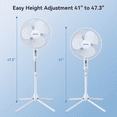 thumbnail image 6 of Shinic 16" 3-Speed Oscillating Pedestal Fan with Folding Base, Adjustable Height and Tilt,41"- 47", White, 6 of 9