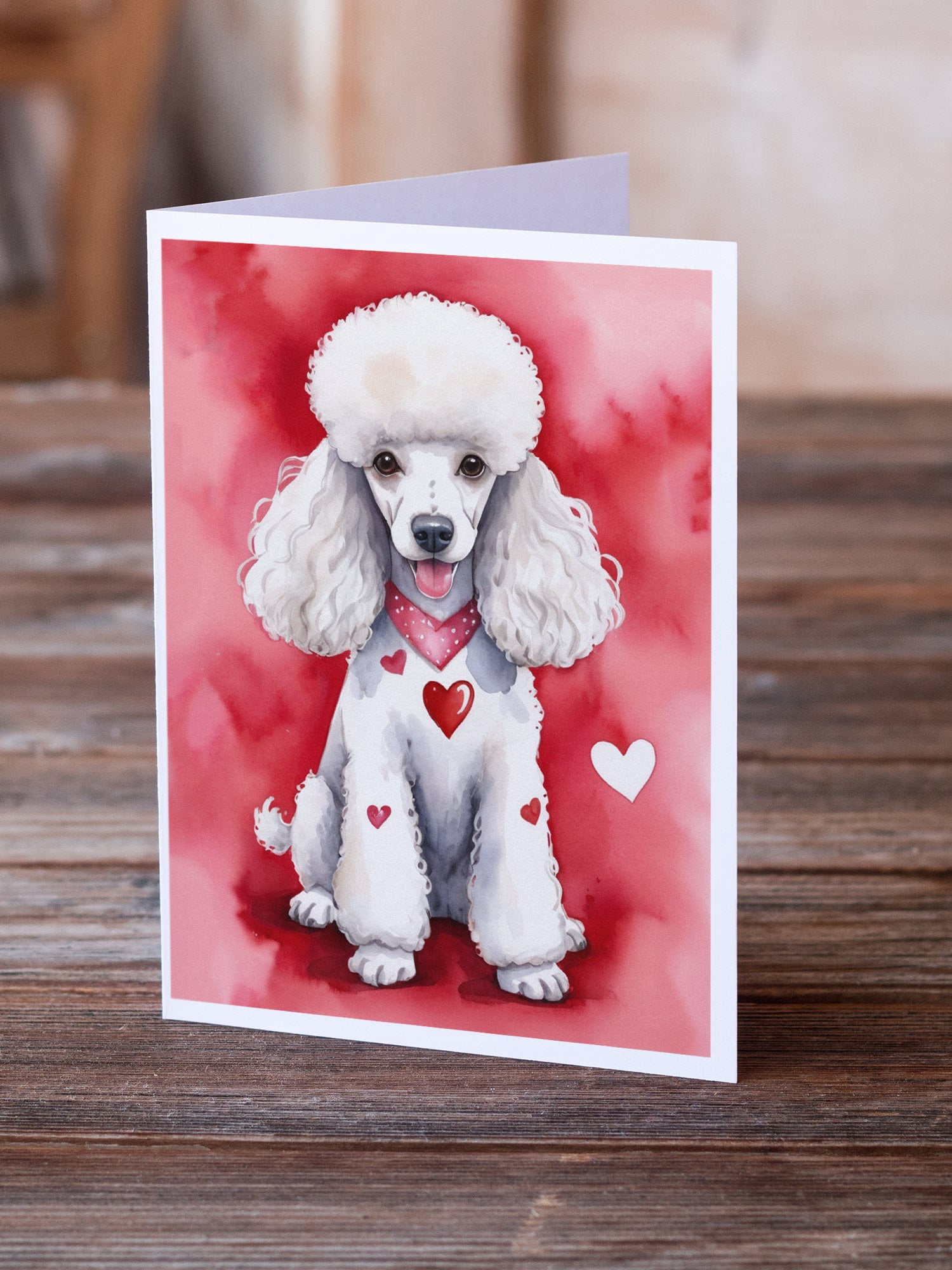 White Poodle My Valentine Greeting Cards Pack of 8 7 in x 5 in