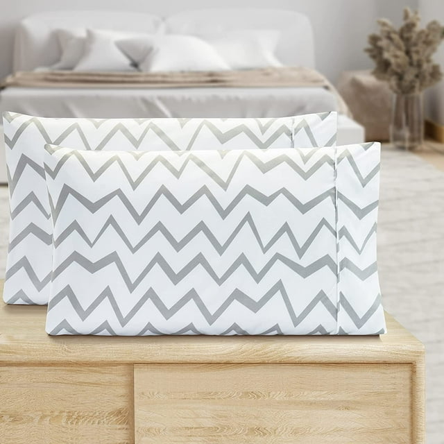 Mocassi Motif Imprimé Taies d'Oreiller 2 Pièces Ensemble de Qualité Égyptienne 1500 Thread Count Designs Classiques Intemporels Tissage Doux et Lisse, Résistant aux Rides, Chevron Queen Pilllowcase, Gris
