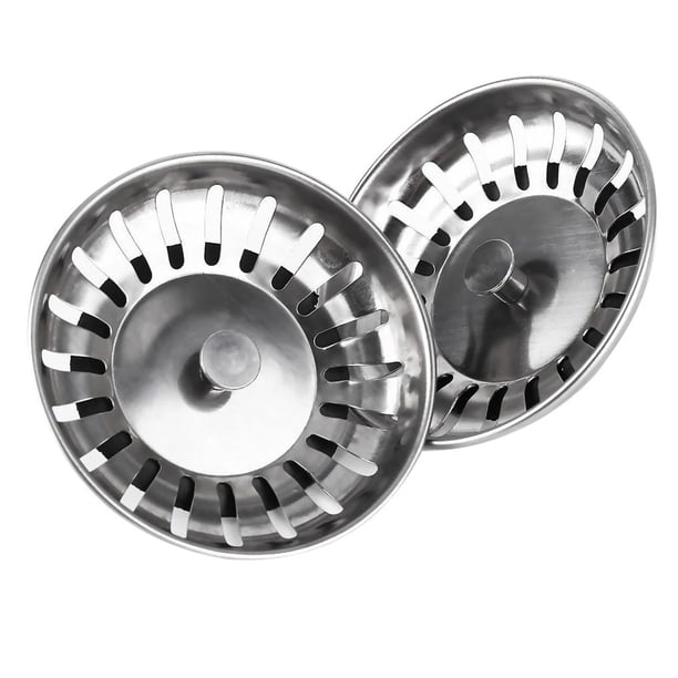 Juego de 2 tapones para fregadero de cocina de acero inoxidable, filtro universal para fregadero de cocina de 78 mm, tapón de drenaje para fregadero antibloqueo de acero inoxidable, para cocina y bañ