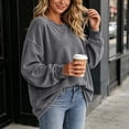 thumbnail image 2 of Lmnyox Ribbed Sweatshirts for Women Loose Crew Neck Oversized Pullover Fashion Casual Sweatshirts, 2 of 7