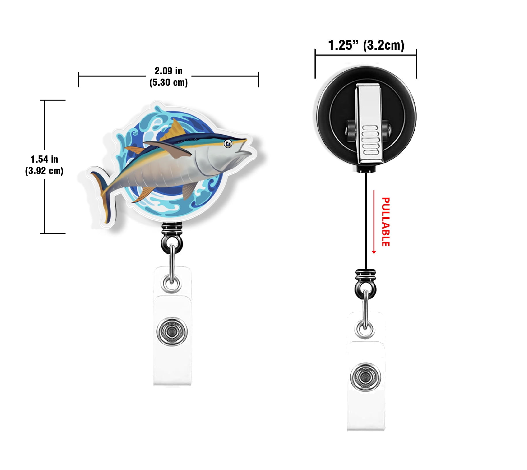 WIRESTER Set 2pcs Design Acrylic Key Card Holder Belt Clip Reel Id Badge  Retractable - Jumping Trout Fish & Salmon Fish 