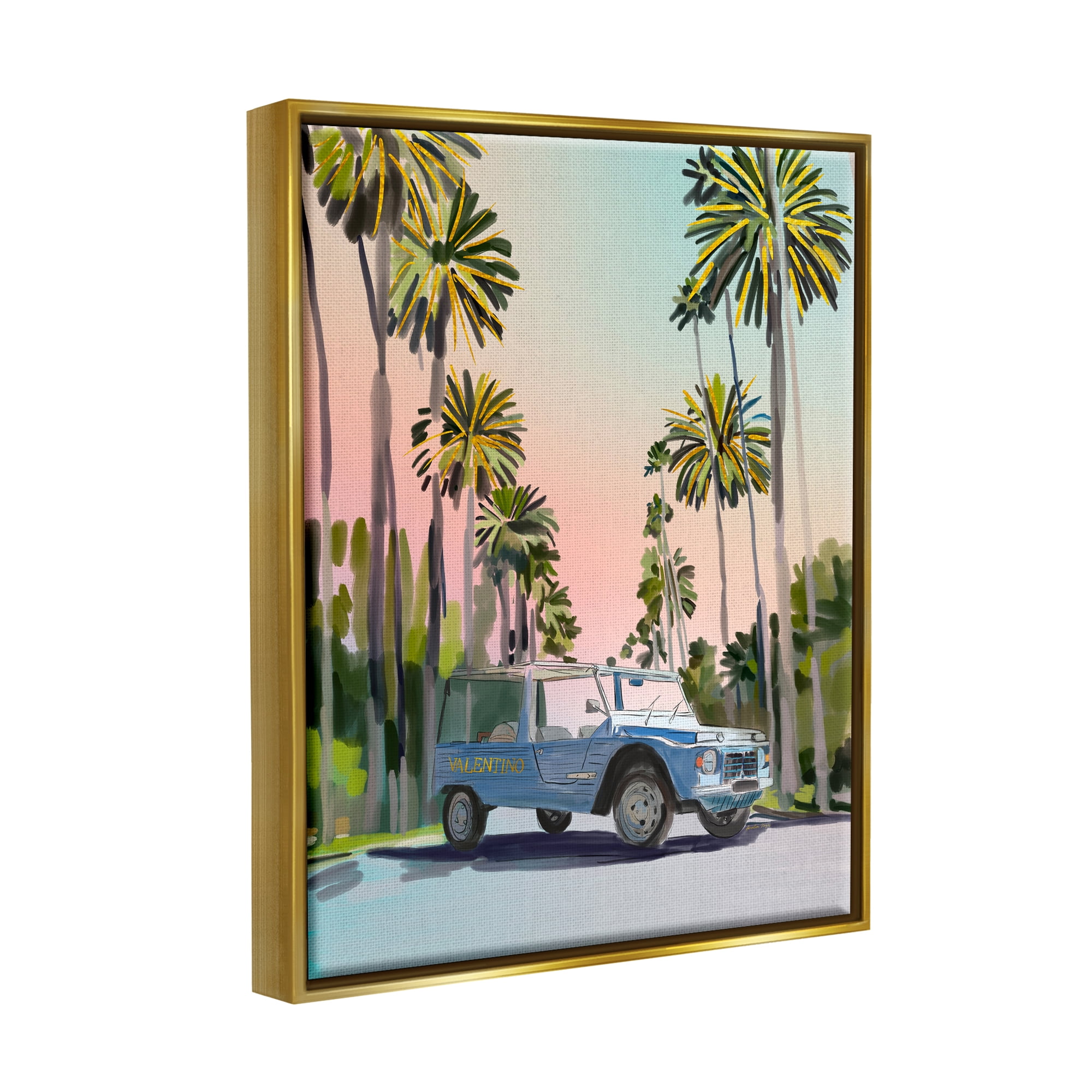 Stupell Industries Fashion Brand Tropical Truck Transportation Painting Gold Floater Framed Canvas Art Print Wall Art, 17 x 21