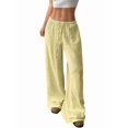 thumbnail image 3 of Wide Leg Pants for Women Flowy Palazzo Drawstring Elastic Waist Trousers Beach Vacation Clothes Yellow XXL, 3 of 8