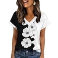 thumbnail image 2 of JTZGDY Cute Womens Tops Fashion V Neck Summer Short Sleeve Floral Pattern Graphic T-Shirts Loose Fit Casual Tunic Blouses White#01 S, 2 of 7