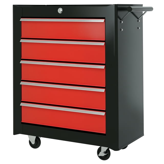 Chariot à Outils Roulant en Acier de 31 Pouces Armoire de Rangement Coffre Boîte à Outils avec 5 Tiroirs