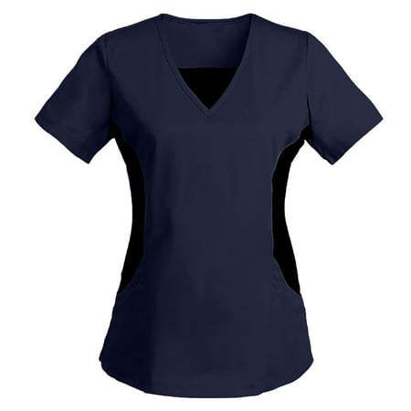 

Color Contrast Working Uniform Lady Tops Pocket V Neck Work Women Patchwork Short Color Sleeve Blouse Women s Blouse Scrubs Uniform Nurses