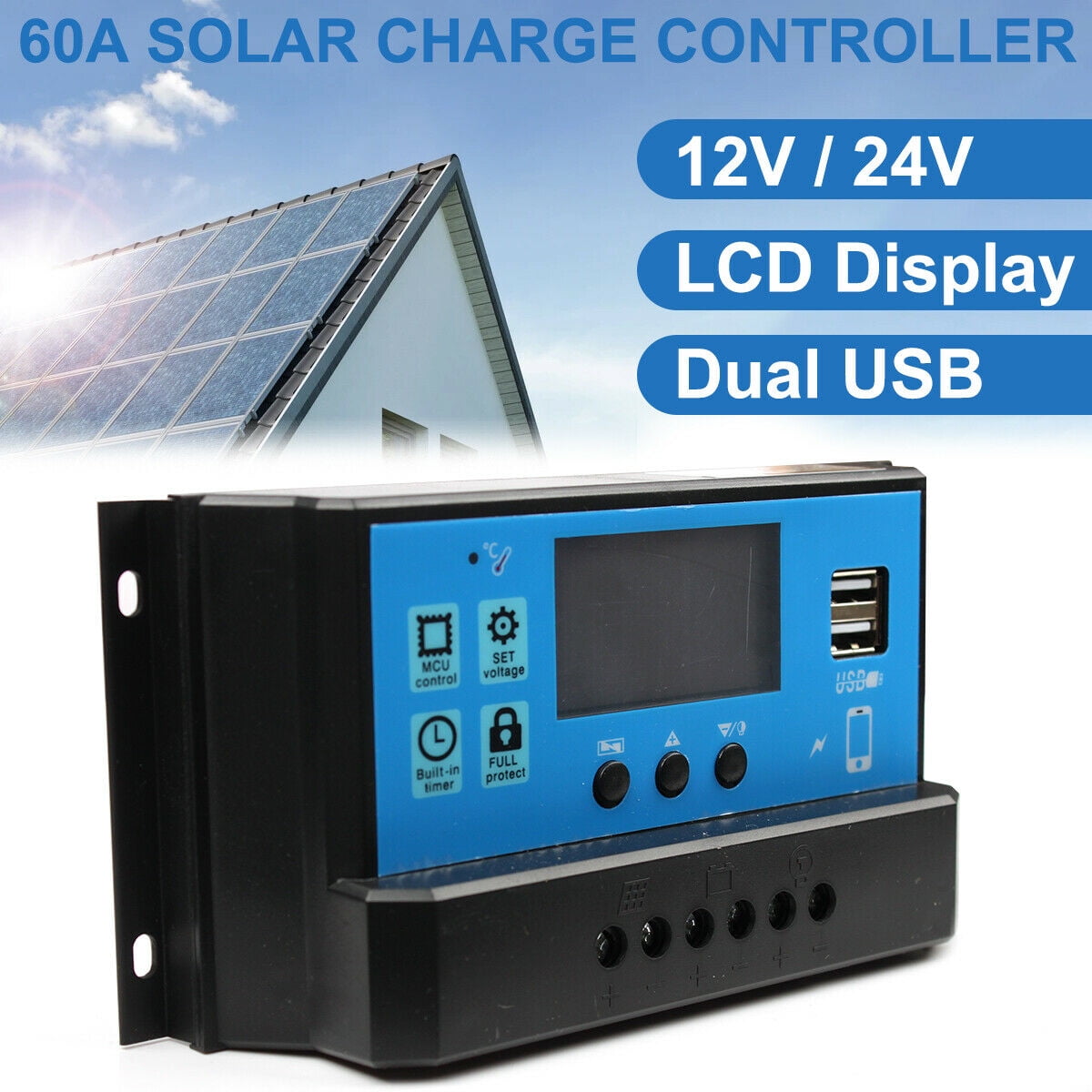 LCD Controller 1200W Solar Energy Power System Inverter Set Battery Reverse 