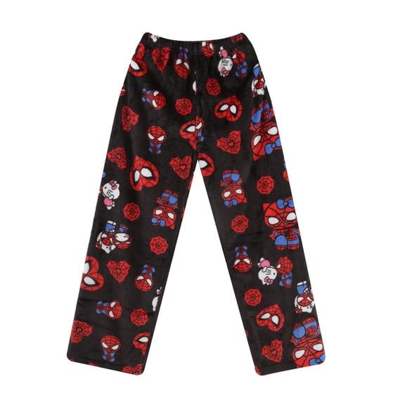 Spider Hero Halloween Pants Women's Fleece Pajama Pants Warm Winter Flannel Lounge Bottoms Cartoon Spider Hero Graphic Sleepwear Cozy Soft Thermal PJ Trousers with Pockets Relaxed Fit, Black, XL