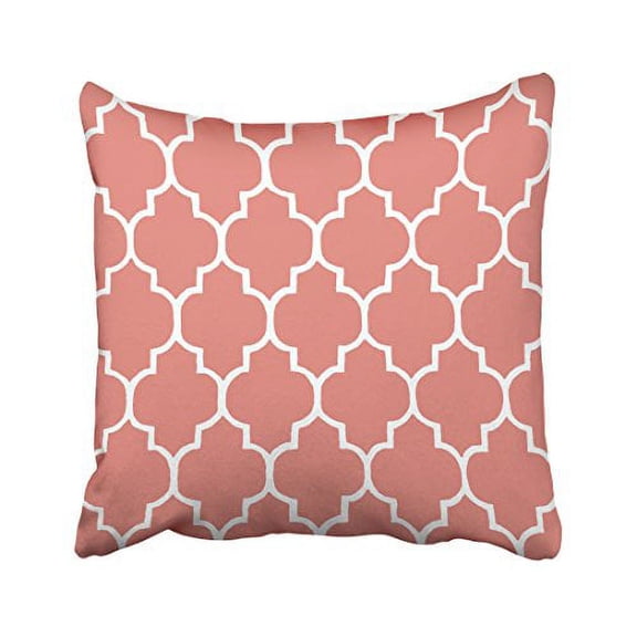 WinHome Decorative Throw Pillow Coral Quatrefoil Tiles Geometric Pattern Print Home Decor Size 18x18 inches Two Side