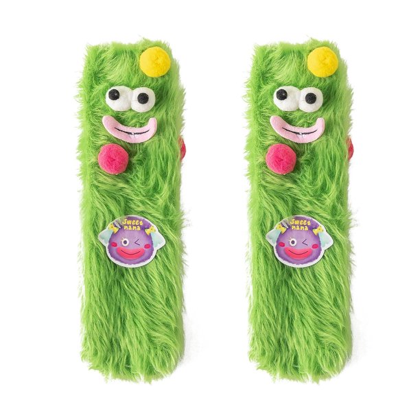 Calcetines de mujer con dibujos de monstruos mullidos, calcetines de felpa 3D de terciopelo coral, calcetines cálidos y acogedores para invierno, calcetines de regalo de Navidad, zapatillas (verde)