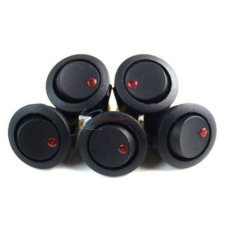 5 Pieces Red LED Round Rocker Switch 12 Volt Car Automotive On Off