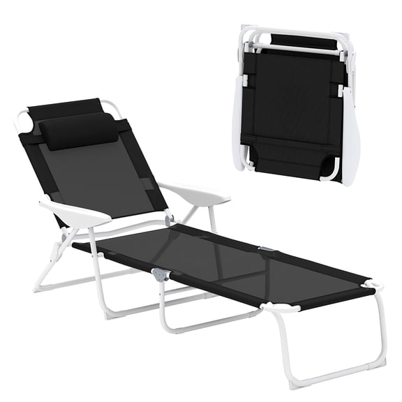 Portable Folding Outdoor Chaise Lounge,Sun Tanning Chair with 4-Position Reclining Back for Beach,Yard,Patio