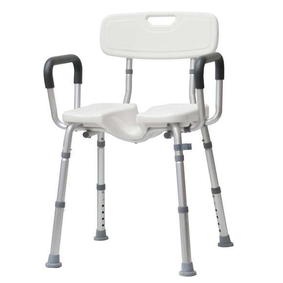 Adjustable Height Shower Chair with Arms & Back, Anti-Slip Bathroom Safety Shower Seat for Elderly, Disabled, Seniors, Portable Shower Stool for Bathtub, Toilet Commode Chair