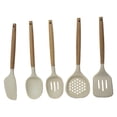 thumbnail image 1 of JUEGO DE 5 UTENSILIOS DE SILICONA COLOR CREMA CON MANGO DE MADERA  39788, 1 of 3