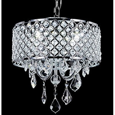 Diamond Life 4 Light Chrome Round Metal Shade Crystal Chandelier Pendant Hanging Ceiling Fixture Com Diamond Life 4 Light Chrome Round Metal, Glass Drop Crystal Chandelier Black 32 Diameter