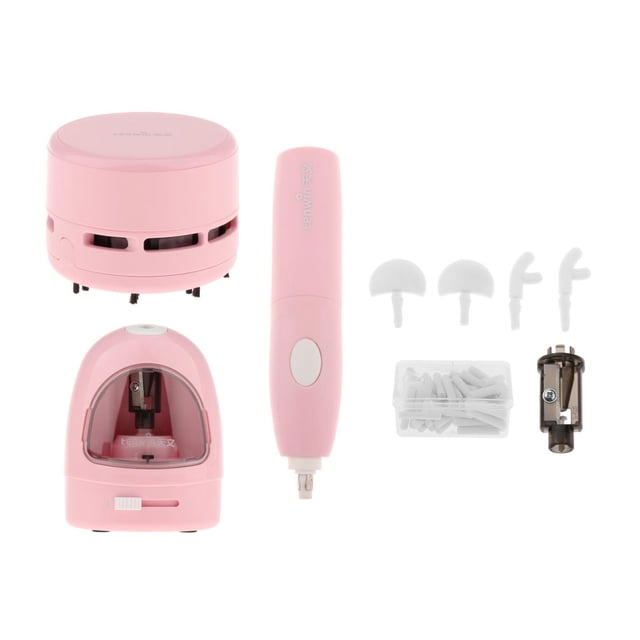 Electric Auto Pencil Sharpener Battery Operated Colored Pencil Sharpener Electric Eraser and Cleaner Set School Home Stationery Pink