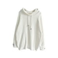 thumbnail image 5 of Waffle Knit Pullover Hooded Sweatshirts for Women Trendy Drawstring Plain Hoodie Warm Casual Long Sleeve Sweater Top (X-Large, White), 5 of 6