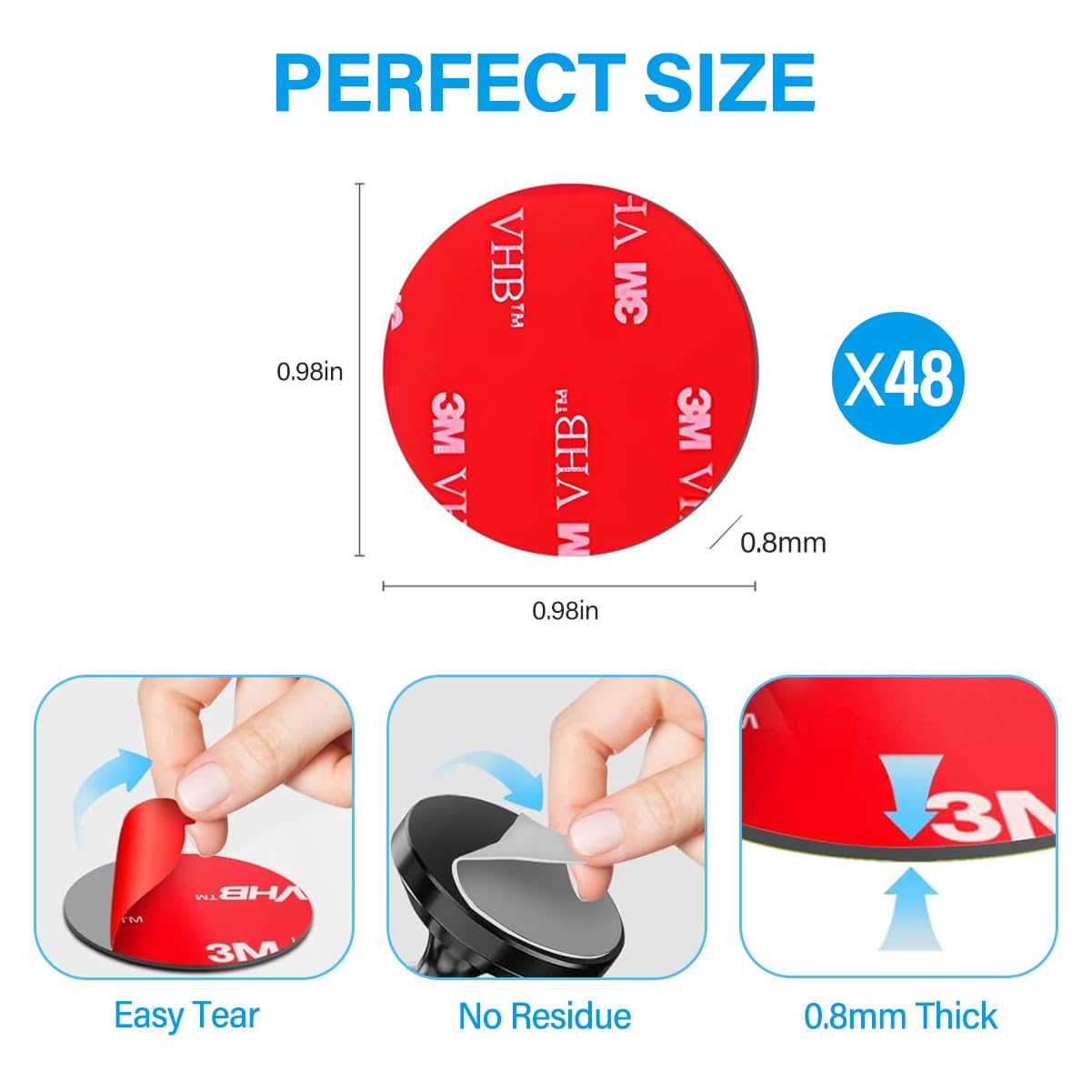 3M VHB Double Sided Adhesive Pads Heavy Duty, 1" Round 48 PCS Waterproof Heat Resistant Tape, Strong Hold Mounting Tape for Home, Car, and Outdoor Use