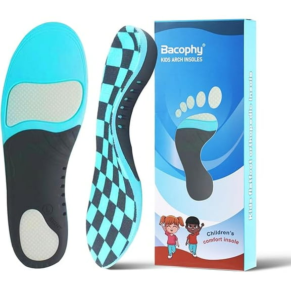 USBSO Kids Arch Support Insoles Children Orthotic Inserts for Plantar Fasciitis, Flat Feet, Heel Pain Relief, Premium Pu, TPU, Gel Shock Absorption Deep Heel Cup Cushioning Inner Sole